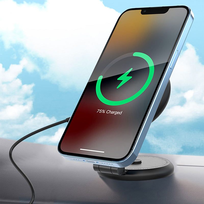 MagSafe対応 車載ホルダー コンパクト 折りたたみ式 スマホホルダー ワイヤレス車載充電器 磁石 強力 マグネット 両側Type Cケーブル(1m)付属 Eyemaq
