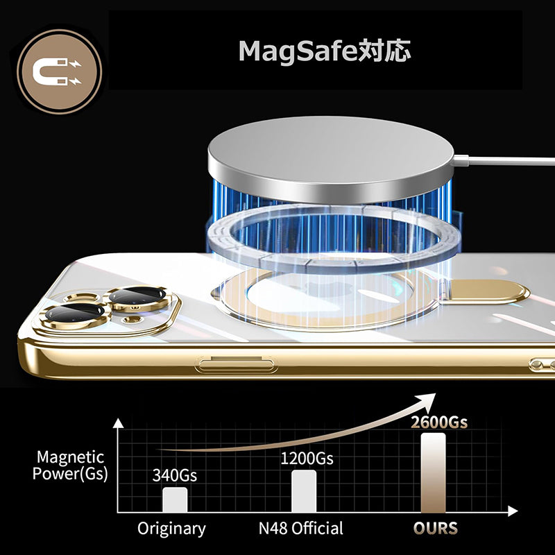 スマホケース MagSafe対応 iPhone ソフト ケース リング付き 耐衝撃 メッキ バンパー ストラップホール Eyemaq