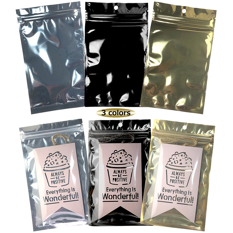 アルミ袋 ギフト袋 パッケージ ラッピング ジップロック チャック袋 包装 透明窓 保存 小分け 厚手 出品お役立ち 3色 5サイズ